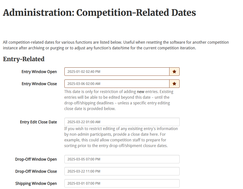 All Competition Dates
