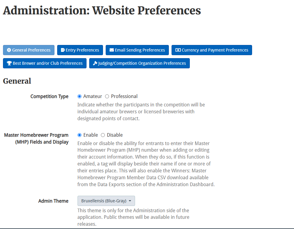 Website General Preferences