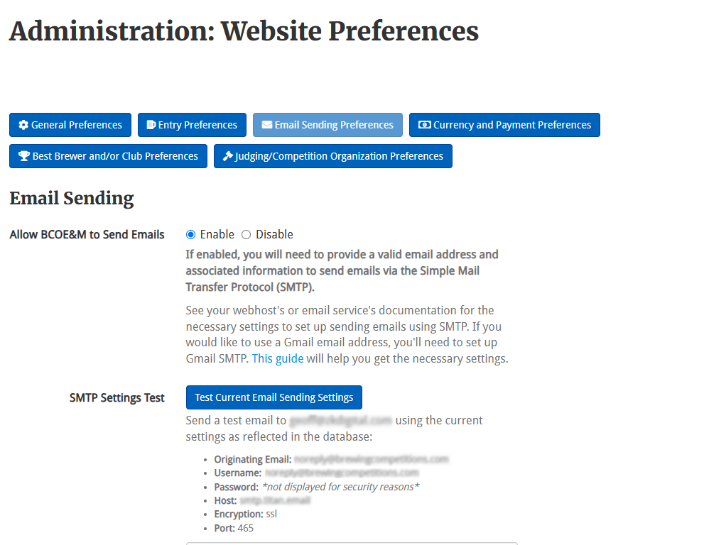 Email Sending Preferences