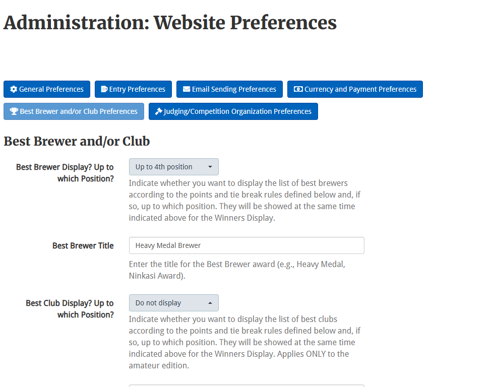 Best Brewer and/or Club Preferences