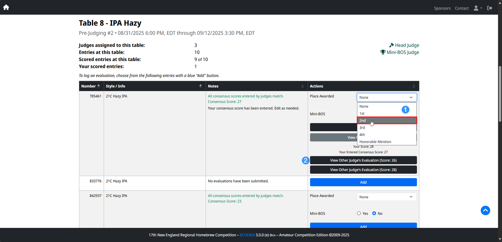 Allergens and Entry Details on Scoresheet