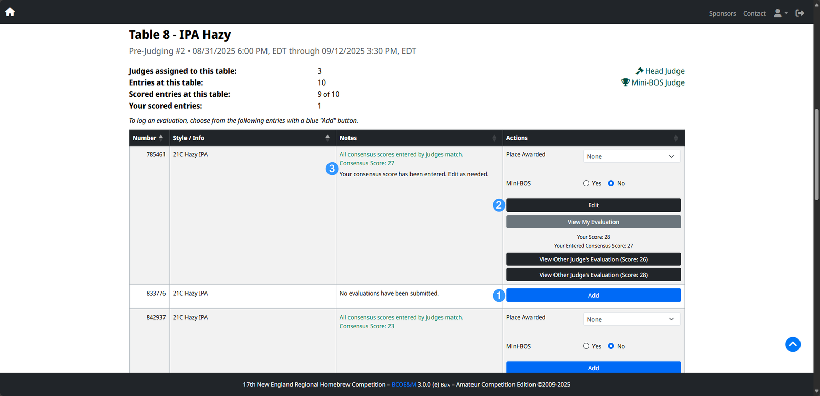 Judging Dashboard Actions