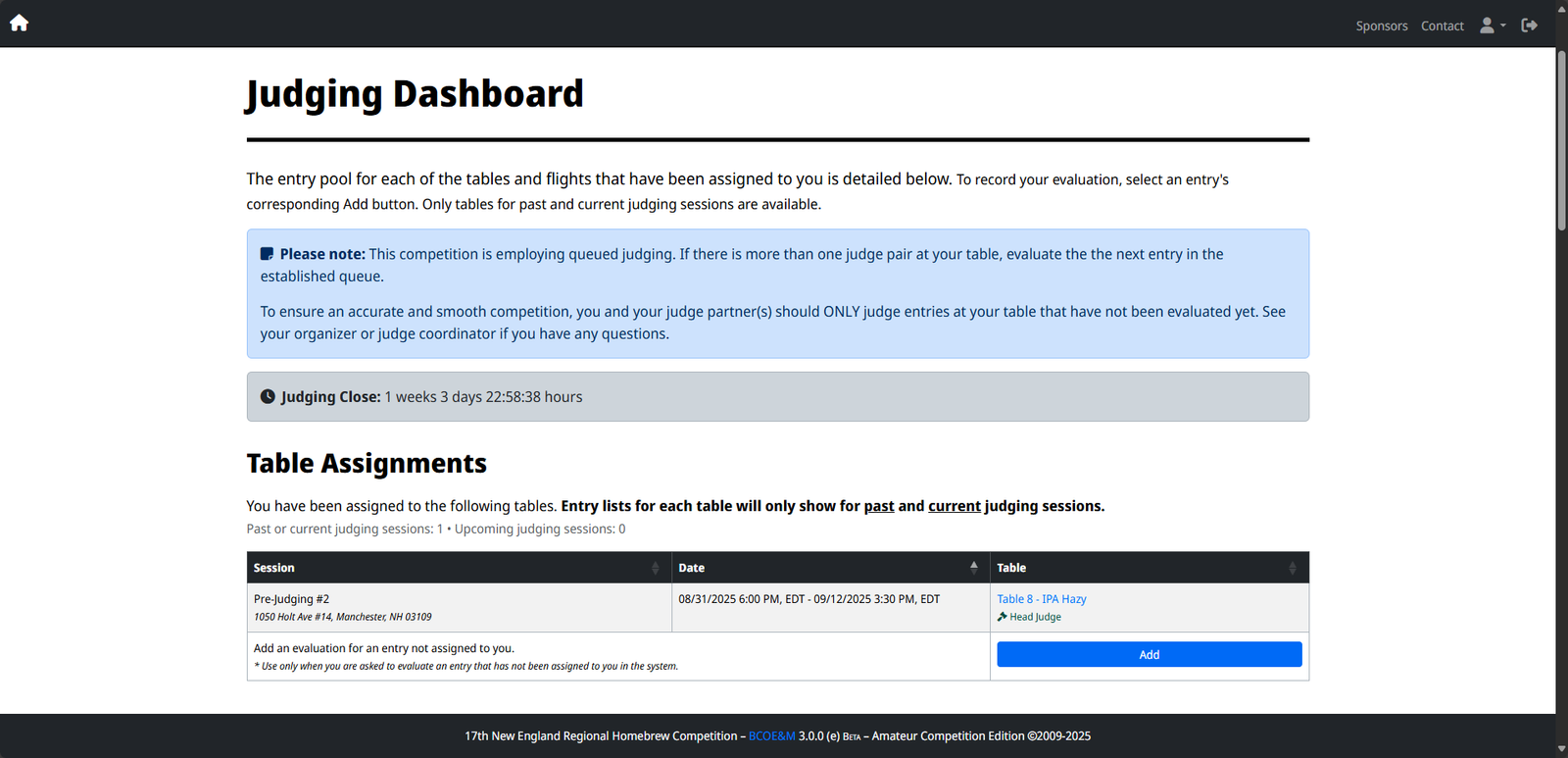 Assignments on the Judging Dashboard