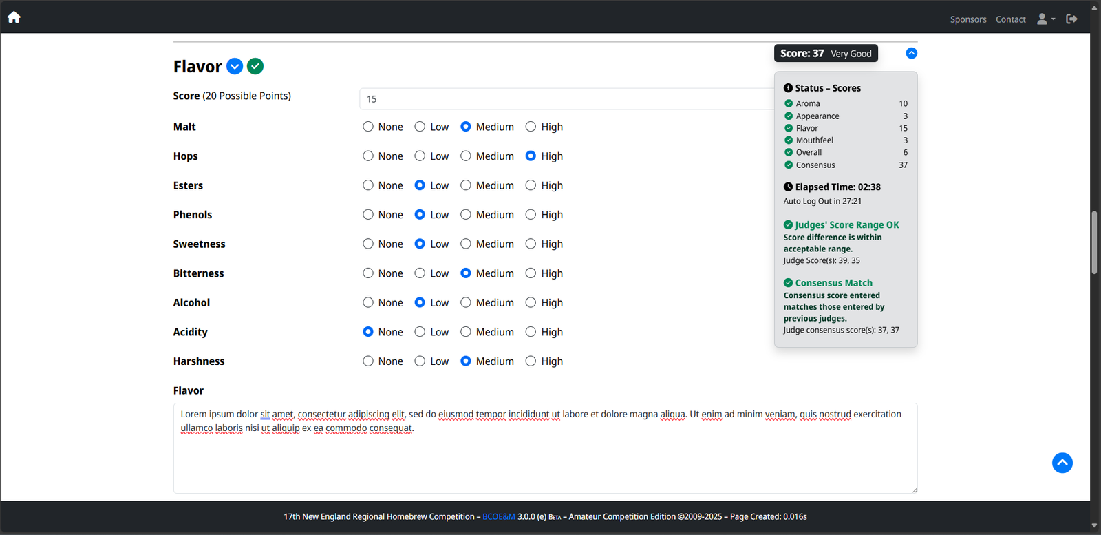 Checklist Scoresheet