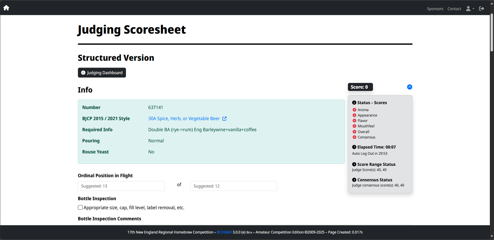Structured Scoresheet